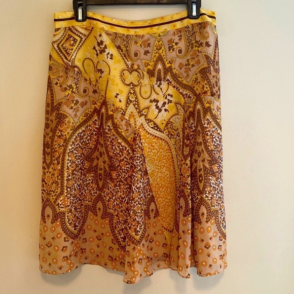 Banana Republic 100% Silk VTG Lined Skirt Yellow Gold Brown Orange Skirt 10P - Picture 1 of 10